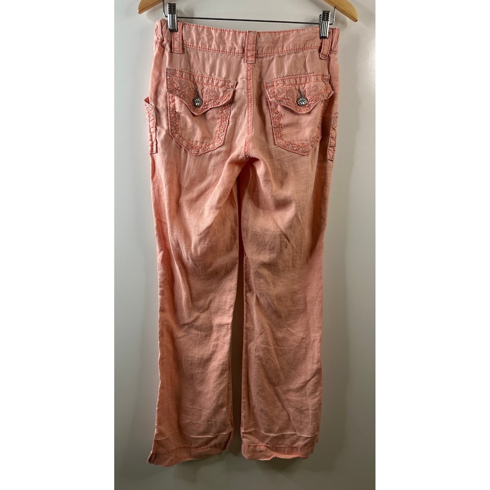 Miss Me Cargo 100% Linen Wide Leg Trouser Pants Coral Pink Small Lagonlook Beach - Picture 12 of 16